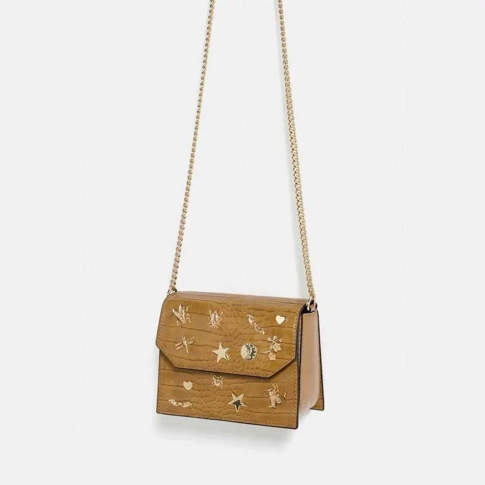 Zara Mini Embellished Embossed Animal Print  Crossbody Bag - NWT